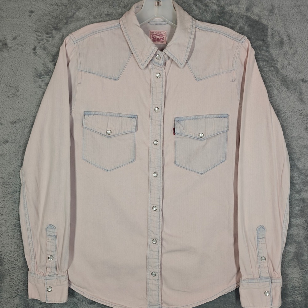 Levi Strauss Western Shirt Womens XS Pink Denim Snap Front 86832-0029
